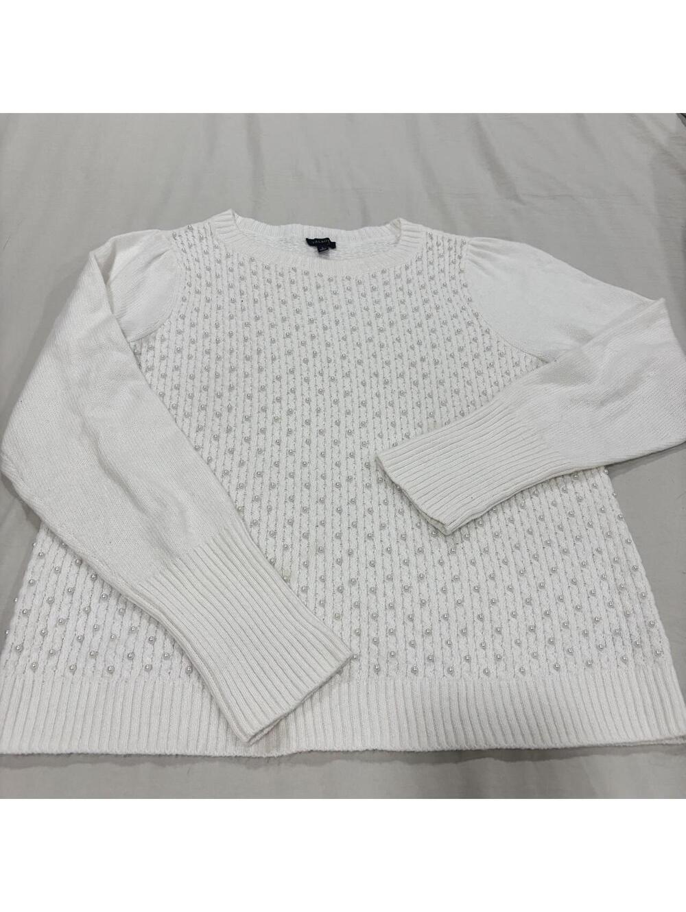Talbots ivory knit sweater all over faux pearl embellishment